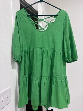 Umgee Bright Green Tiered Dress with Crisscross Back